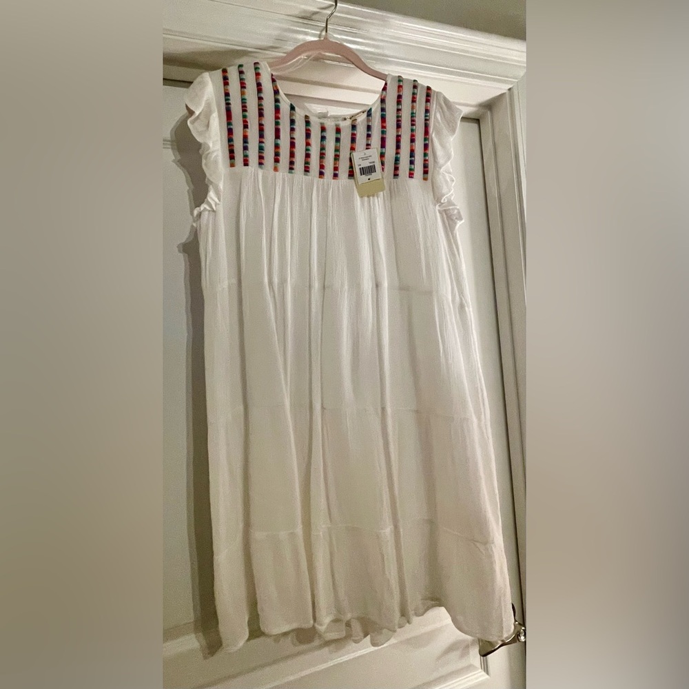 NWT - Studio Apparel - White Dress with Colorful Embroidery, Medium